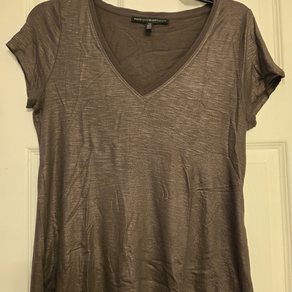White House Black Market Metallic Brown V-Neck Tee